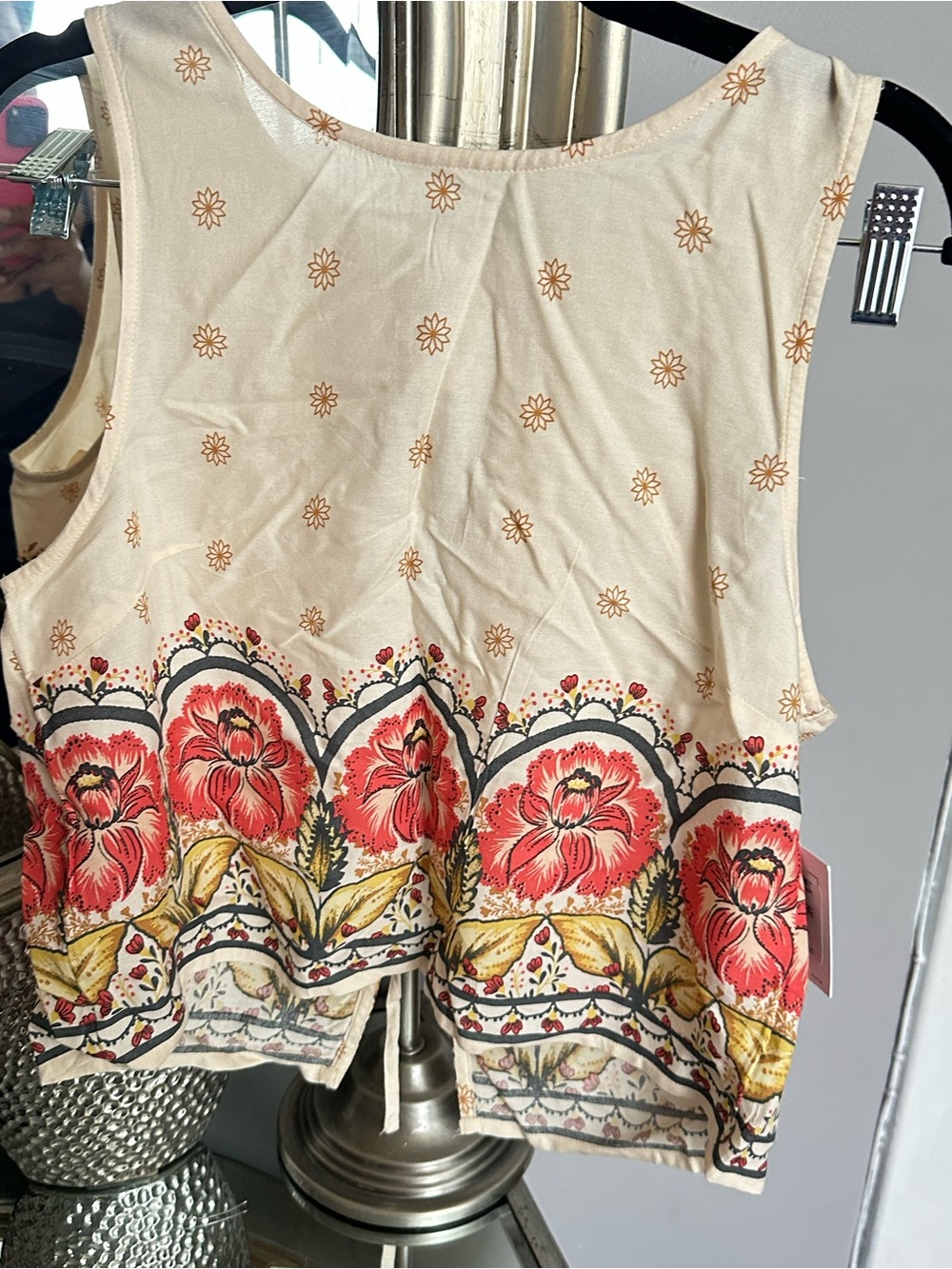 O'Neill Cream Tank Top with Red Floral Border